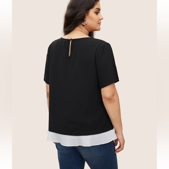 BloomChic Plus Size Round Neck Contrast Ruffle Trim Blouse - Picture 2 of 7